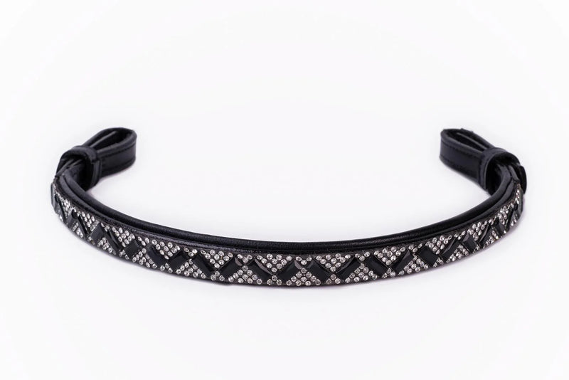 #103 Leather Browband in Crystal & Black Rectangle Design