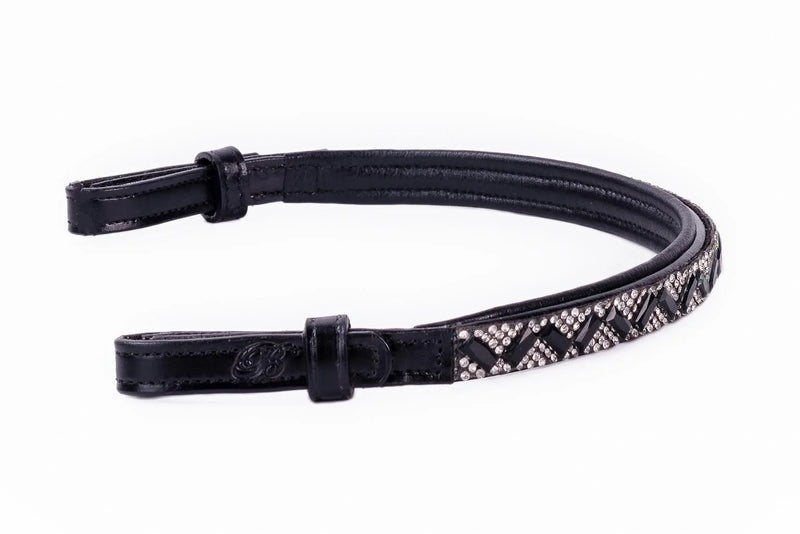 #103 Leather Browband in Crystal & Black Rectangle Design