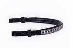 #110 Leather Browband W/Rectangle Crystals & Blue Round Crystals, Edged in Crystals