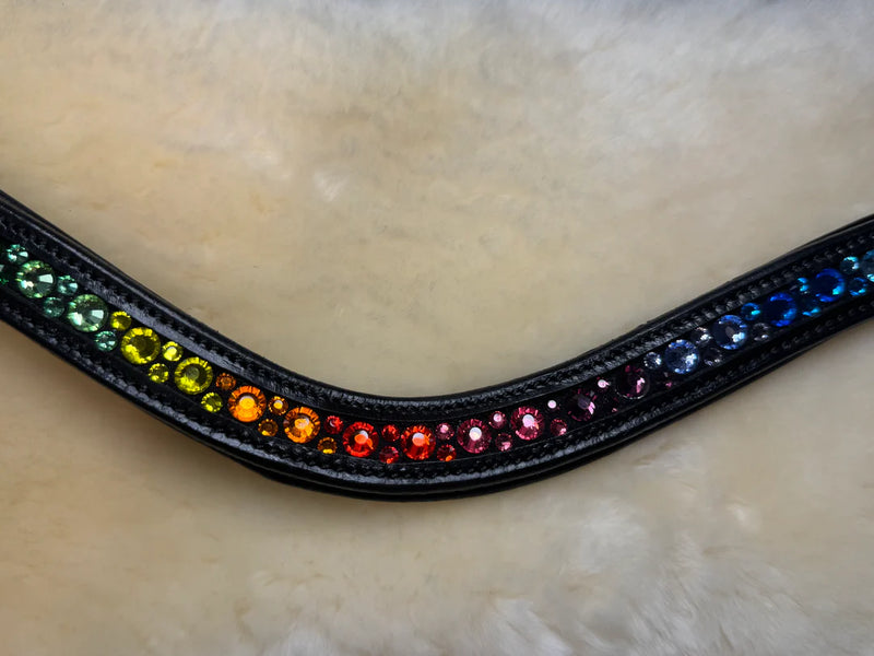 Bridleberry #204 Browband Rainbow Crystal Pattern Black Padded Leather