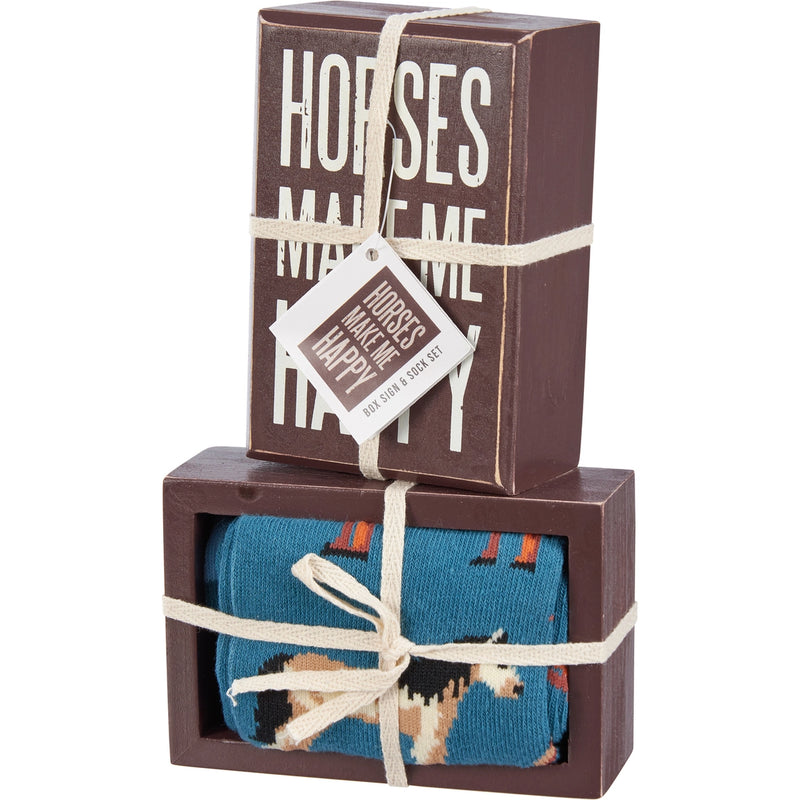 Horses Make Me Happy Box Sign and Sock Set