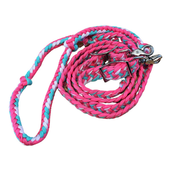 Braided Paracord Barrel Reins w/ 2 Nickel-Plated Scissor Snaps