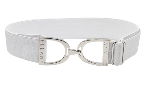 ELLANY - White 1.5" Silver Stirrup Elastic Belt
