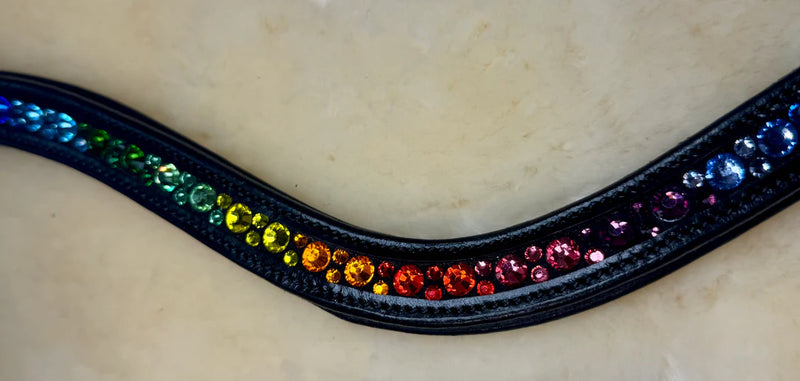 Bridleberry #204 Browband Rainbow Crystal Pattern Black Padded Leather