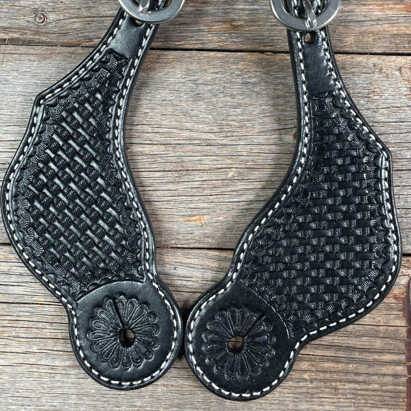 Rodeo Drive Black Basketweave Tooled Spur Straps