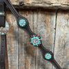 Rodeo Drive Dark Oil Basketweave Turquoise and Clear Browband / Breastcollar Tack Set