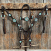 Rodeo Drive Dark Oil Basketweave Turquoise and Clear Browband / Breast Collar Tack Set