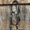 Rodeo Drive Dark Oil Basketweave Turquoise and Clear Browband / Breast Collar Tack Set
