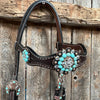 Rodeo Drive Dark Oil Basketweave Turquoise and Clear Browband / Breast Collar Tack Set