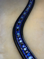 Bridleberry #203 Royal Browband, Light & Dark Blue Crystals on Black Leather
