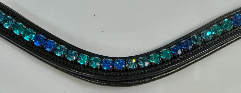 Bridleberry #201 Browband Seafoam Green & Ocean Blue Crystals on Black Leather