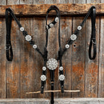 Rodeo Drive Black Floral Bright Clear Browband One Ear Tack Set