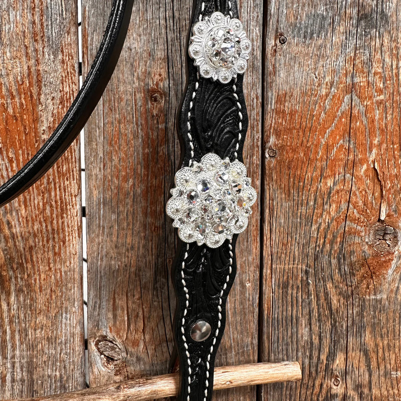 Rodeo Drive Black Floral Bright Clear Browband One Ear Tack Set