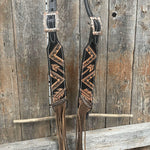 Rodeo Drive Dark Oil Feathered Arrow Fringed One Ear / Breast Collar Tack Set