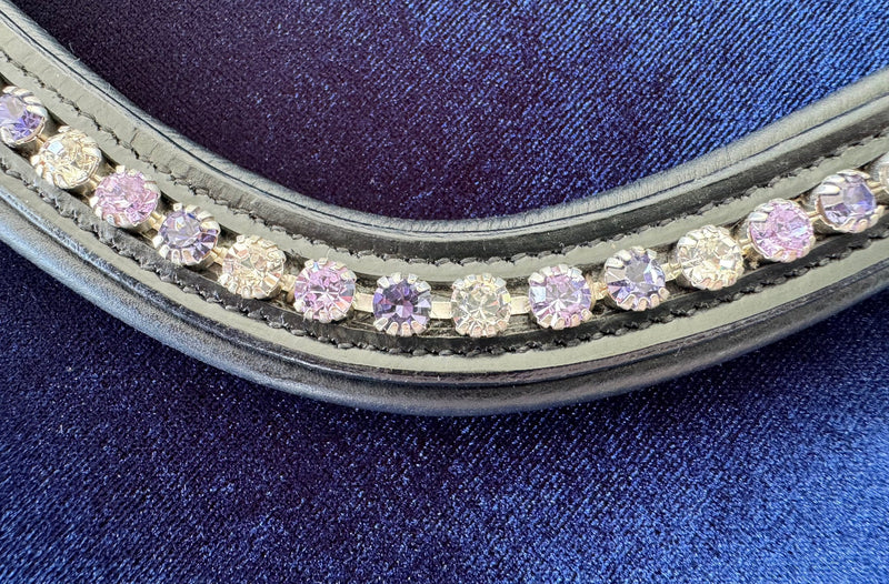 #111 Leather Browband in Crystal/Lavender/Purple Single Row "U" Shaped Design