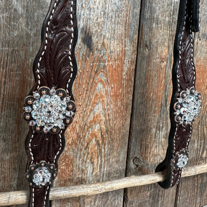 Rodeo Drive Dark Oil Floral Clear One Ear / Breast Collar Tack Set