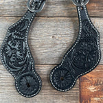 Rodeo Drive Black Floral Tooled Spur Straps