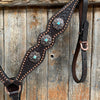 Rodeo Drive Dark Oil Copper Dot Honeycomb Turquoise Browband / Breast Collar Tack Set