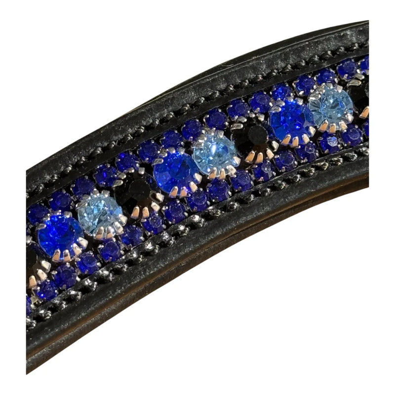 Bridleberry #203 Royal Browband, Light & Dark Blue Crystals on Black Leather
