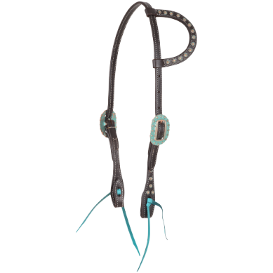 Slip Ear Headstall with Turquoise and Copper Dot Buckles