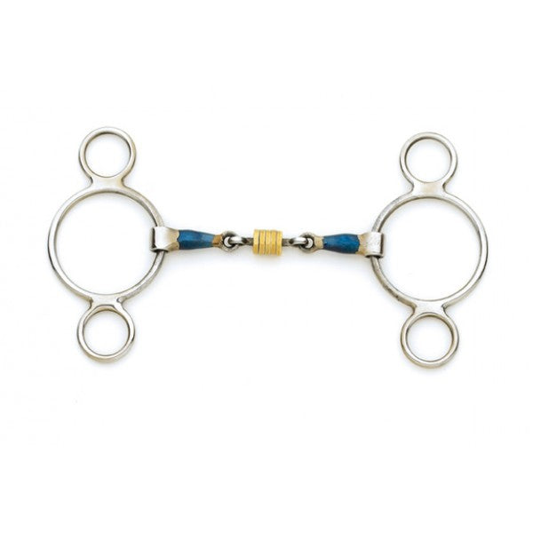 Centaur Blue Steel 2-Ring Gag with Loose Brass Roller Disks