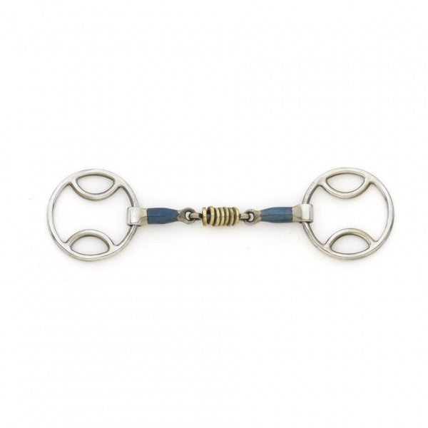 Centaur Blue Steel Loop Ring Gag with Brass Rollers