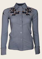 Espoir Navy Pinstripe Ladies’ Button Shirt